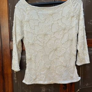 Brilliant white exclusive beaded top.  Size S
